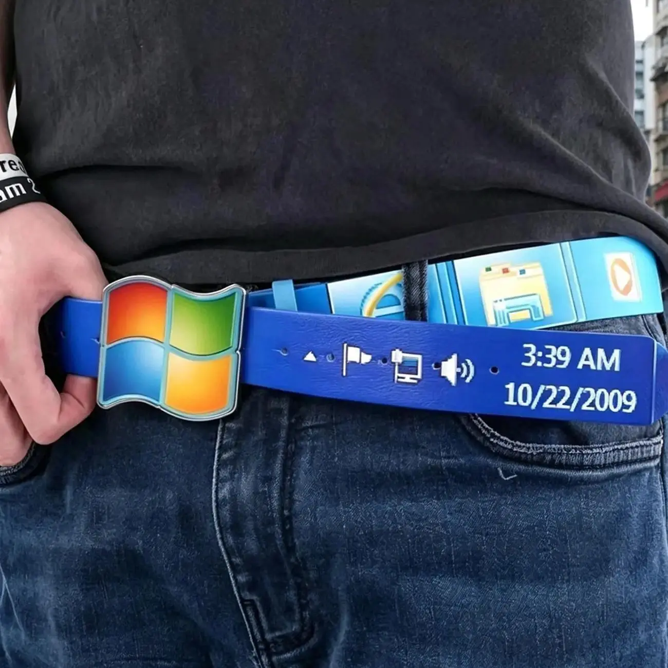 Retro Computer Interface Style Belt, Unisex Style, Y2k Men's And Women's Adjustable Casual Belt