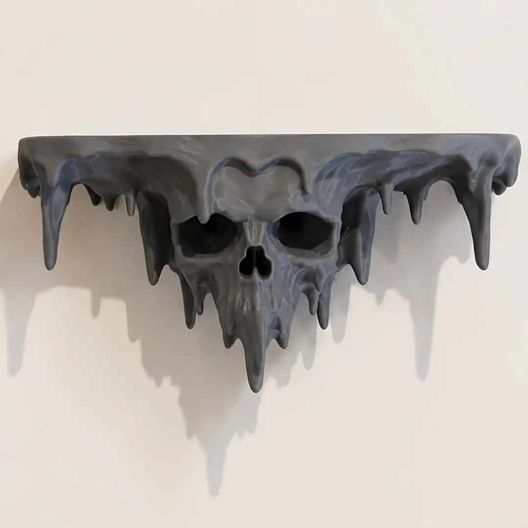 1pc Melted Skull Floating Shelf, Wall Mount, 3D Printed, Cool Style, Unique Design, Durable, Home Wall Decor, Holds Various Items