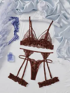 Women's Sexy Lingerie 4-Piece Set (Wire-Free / Thong / Garter Belt & Thigh High Stockings) , Ideal for Private Parties & Valentine's Day Gifts rave outfit curvy bra and sheer blouse Womenswear