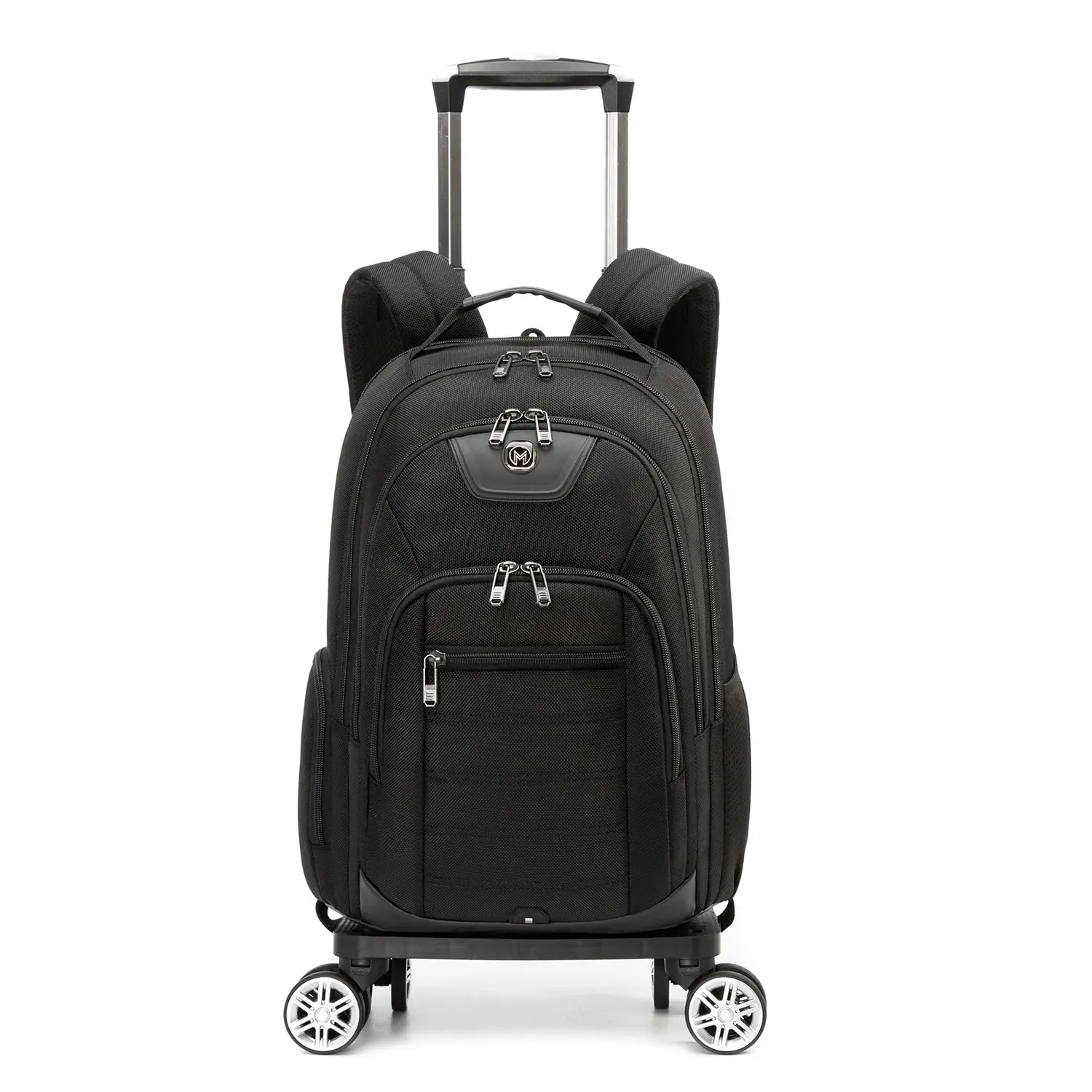 Heavy Duty Rolling Trolley Backpack with 4 Spinner Wheels, Nylon Fabric, Large Size, Waterproof, Scratchproof, Laptop Bookbag with Handle for School/College Students