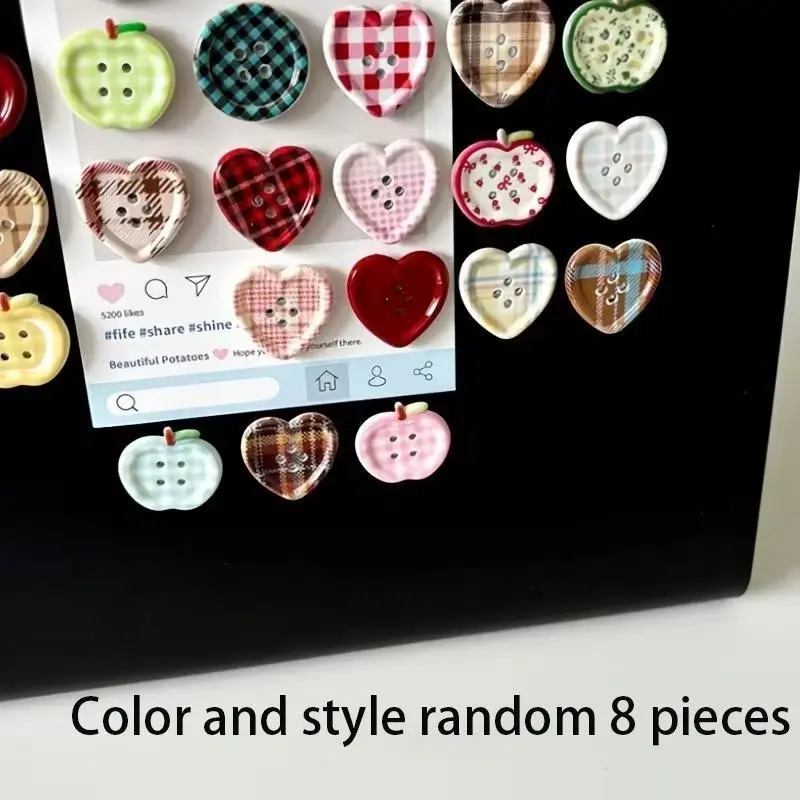 8 Pcs Vintage Plaid Button Magnet Set, Creative Home Decor, Kitchen Office Whiteboard Decoration, Unique Wall Art Accessories