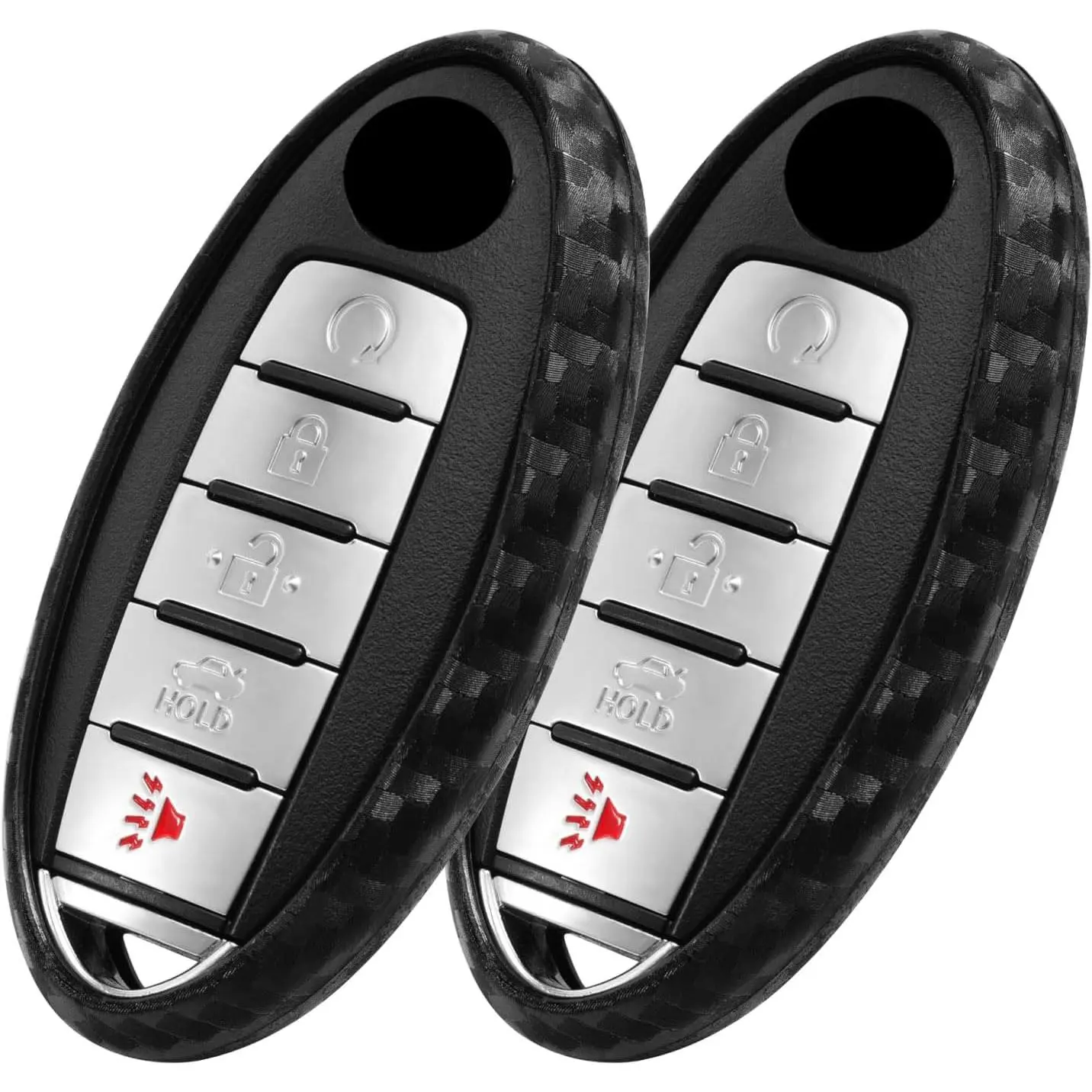 Carbon Fiber Silicone Pre-Fitted Car Key Fob Cover Set, 2-Piece Set with Button Access Protection for 3/4/5/6-Button Car Key Fobs