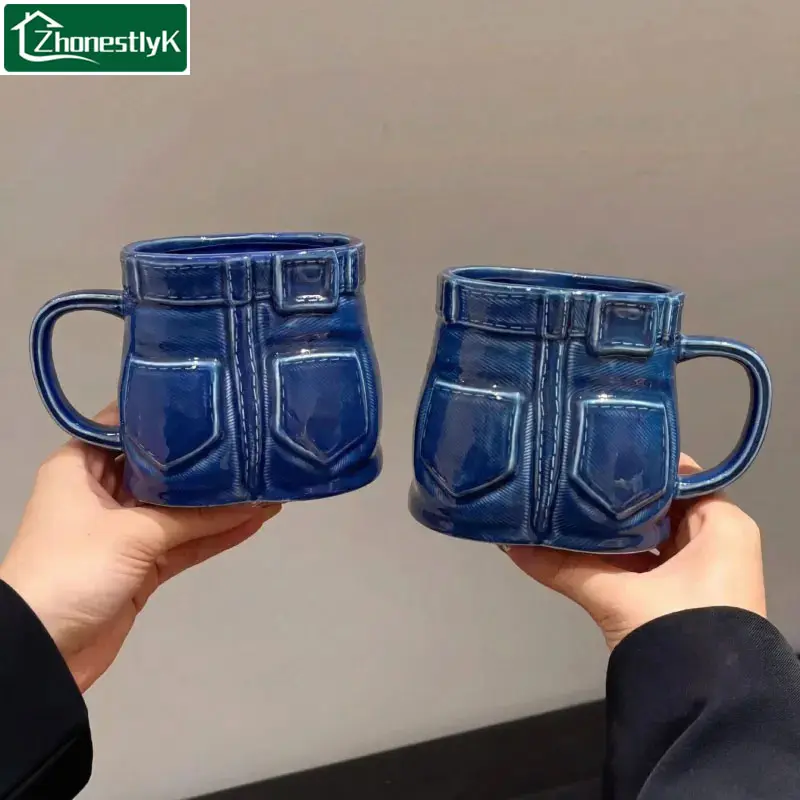 Creative jeans ceramic mug, Novelty Coffee Mug, funny gift for friends, personalized personal home desktop drinking cup