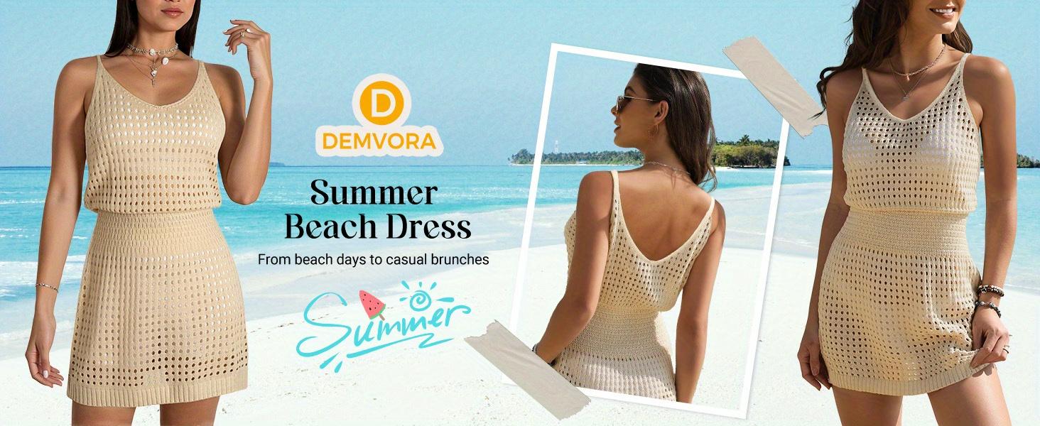 Swimsuit Coverup for Women Crochet Hollow Out Bathing Suit Cover Up Sleeveless Vacation Outfit Bikini Beach Dress