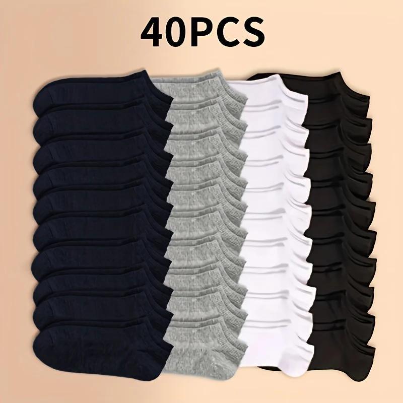 10/20/40 Pairs Solid Socks Soft Lightweight Low Cut Ankle Socks Bulk Black White Grey Men Women Stockings Hosiery Menswear Beige Plain scrunch socks Anklesock Tubesocks SpringStatements