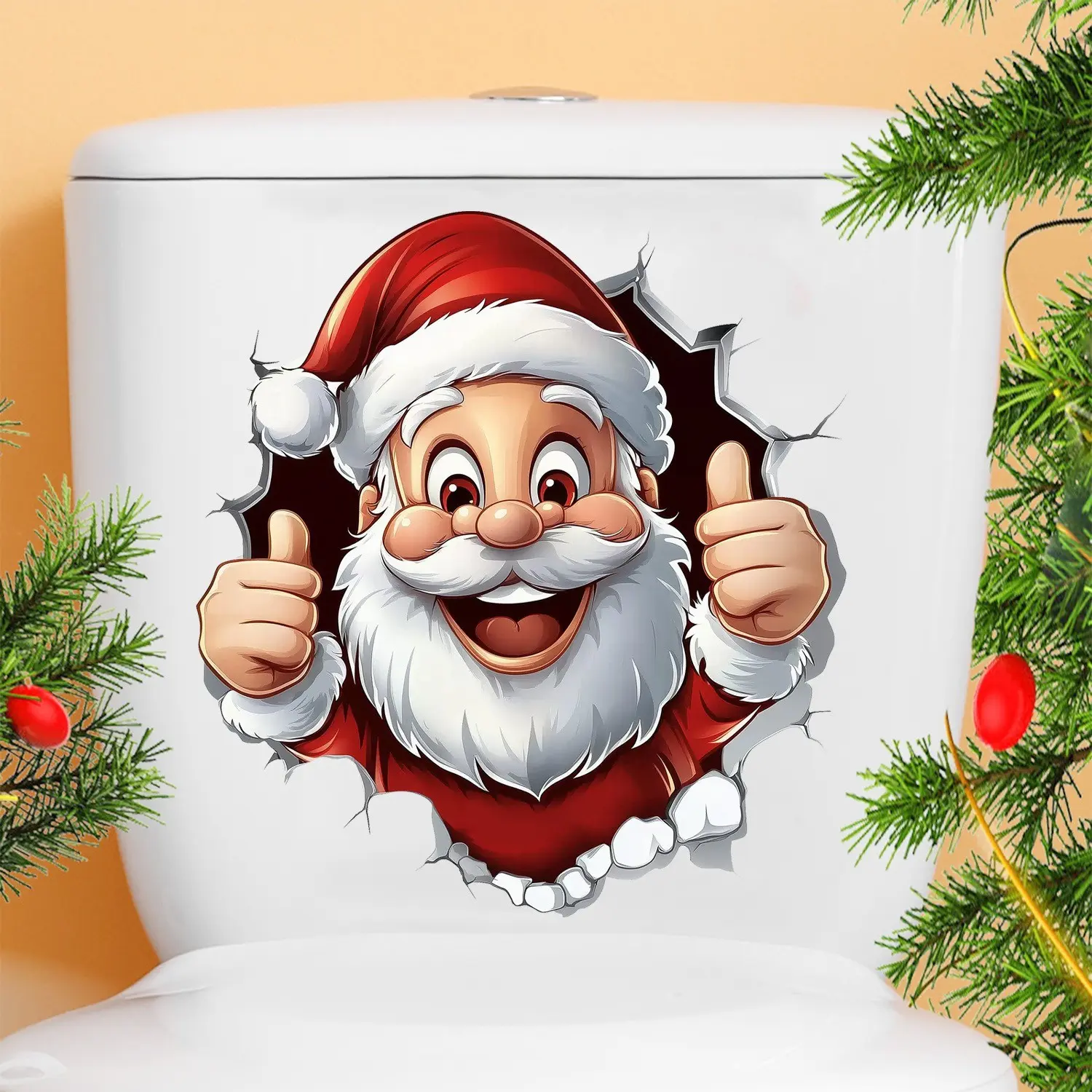 Christmas Wall Stickers, Santa Claus Bathroom Home Decor, Removable PVC Toilet Stickers, Christmas Festival Elements, Free Removal