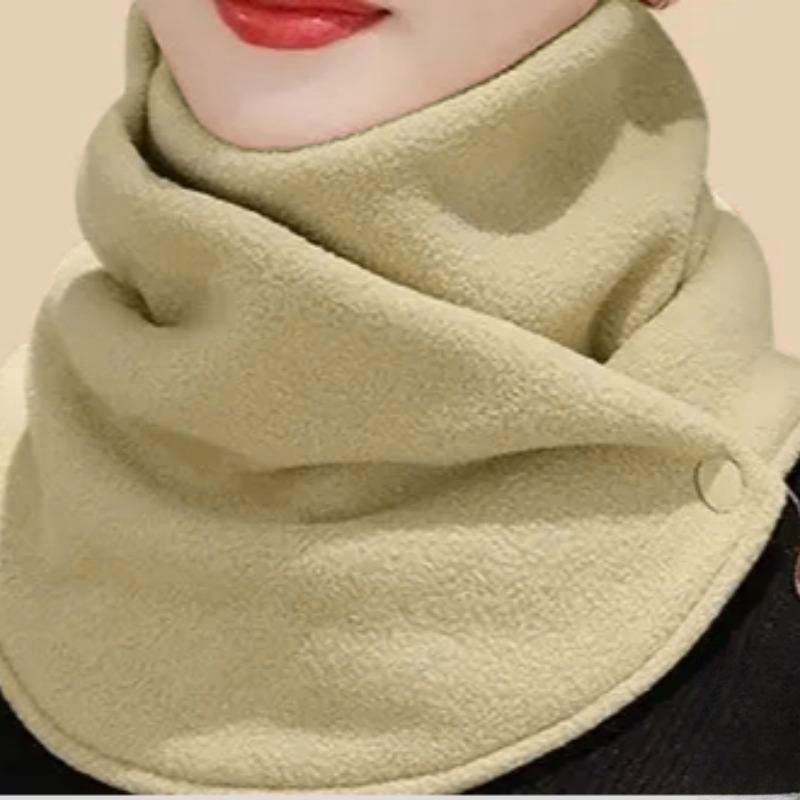 Classic Solid Color Velvet Scarf, Front Button Design, Thickened for Autumn and Winter, Casual Style, Suitable for Cycling and Windproof, Scarf