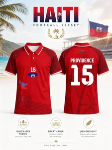Haiti 2026 Men's Soccer Jersey Red Polo Football Shirt Jersey Shirts - Quick-Dry Fabric Sportswear - Haitian National Team Fan Apparel - Breathable Lightweight Tee Fan Sportswear Top