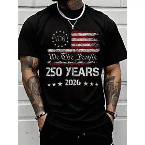 Men Clothes 250th America US 250 Years We People Birthday July 4th Funny Printed-Shirt Men,Comfortable Cozy Summer Styles Tops Homme,Men Vacation Outfit, Suitable Daily Casual Mens Clothing