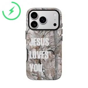 Magnetic Realtree White Camo Smartphone Casing - Jesus Loves You Design, Anti-Drop Shockproof Tough Cellphone Case Accessories for iPhone 17/17 Pro Max/16 Pro Max/15 Pro/14 Plus/13/12/11 Devices