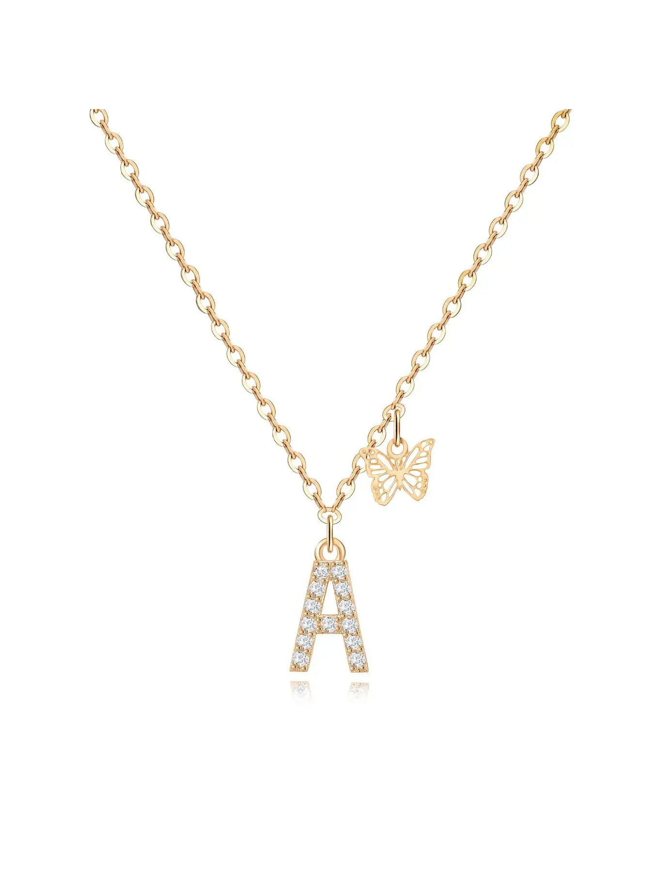 Butterfly Initial Necklace for Women & Girls, A-Z Sparkling Letter Pendant, Gold & Silver Tone Personalized Jewelry Gift