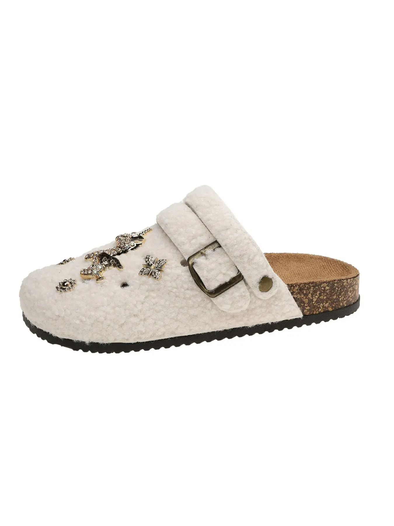 Women's Buckle Shoes with Fuzzy Lining, Half Slip-On Design, Bright Unicorn Pattern, Fall & Winter Home Warmth, Casual Style