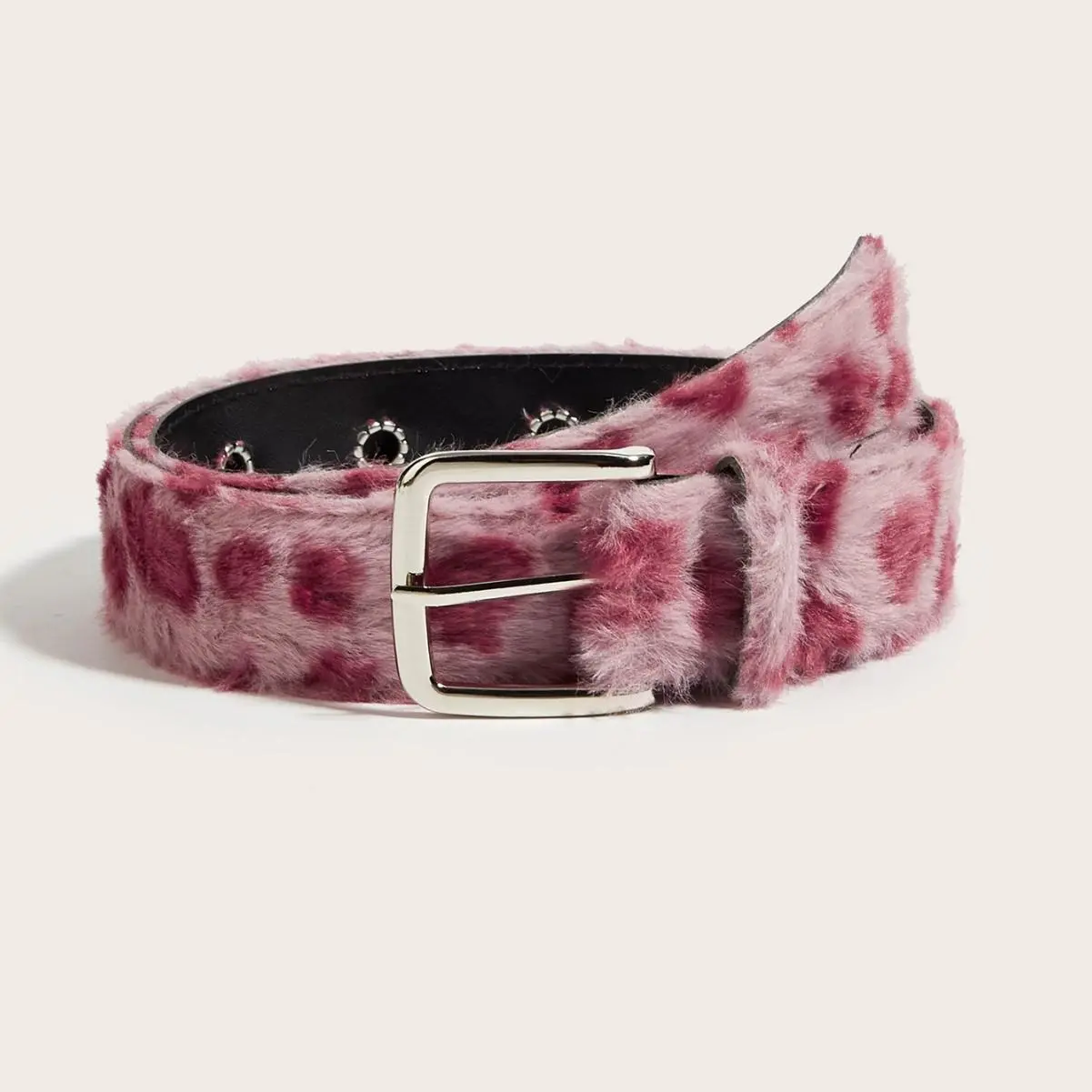 Women’s Furry Leopard Print Waist Belt, Pink Faux Fur Leopard Belt with Silver Pin Buckle, Y2K Cute Statement Belt for Winter Party Street Outfits