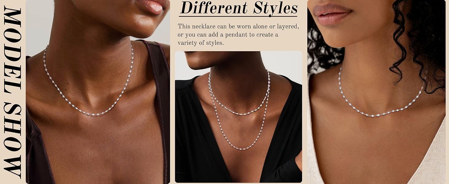 CASSIECA Women's 925 Silver Chain Without Pendant 0.9mm Snake Chain Sturdy Non-Tarnishing Silver Chain Women's Jewellery Gifts for Women 2mm Silver Lip Necklace