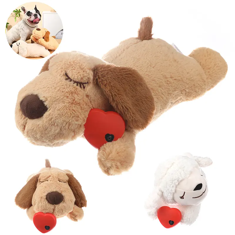 Heartbeat Sound Dog Anxiety Toy Plush Companion Bedtime Cuddler for Puppy Separation Anxiety Relief Interactive Sleep Toy