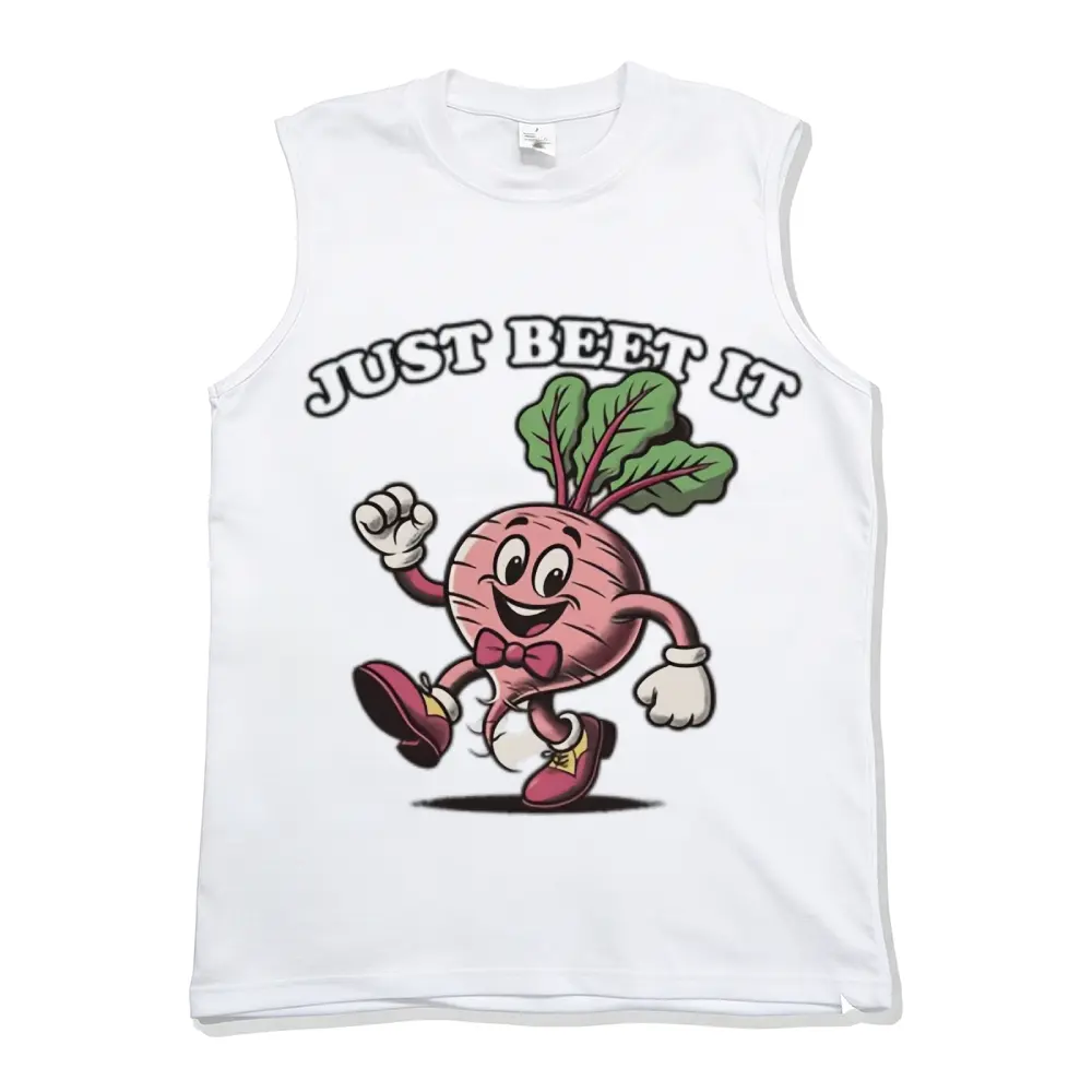 Men’s Cotton Sleeveless Muscle Tank Top, Just Beet It Funny Cartoon Beet Character Graphic Crew Neck Vest, Humor Pun Print Sleeveless T-Shirt, Casual Summer Streetwear Tank for Gym Daily Wear