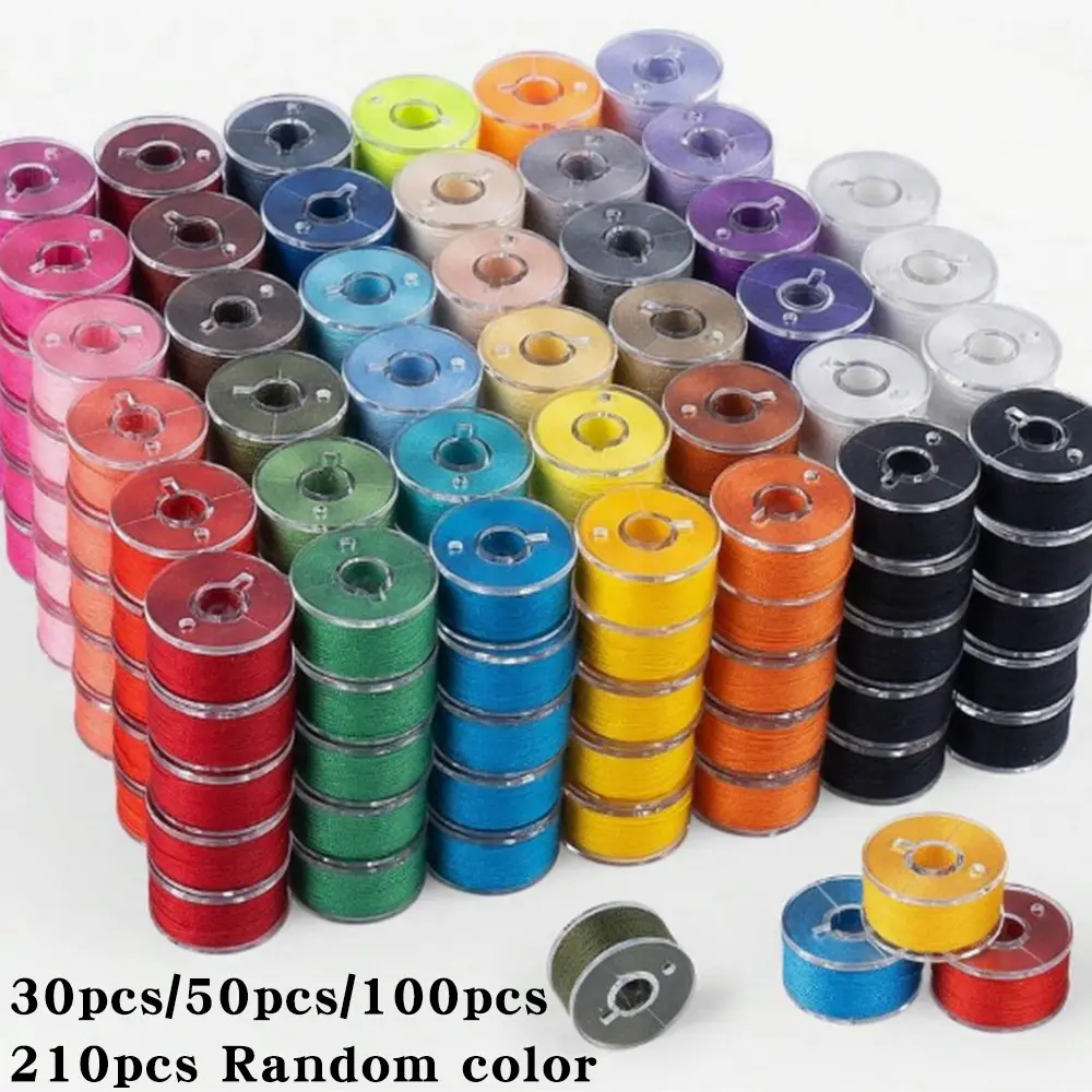30/50/100/210pcs Sewing Thread Bobbins, Sewing Supplies, a Size 15 Types Pre-Wound, Random 36 Colors Polyester, for Brother/singer/babylock/janome Machines