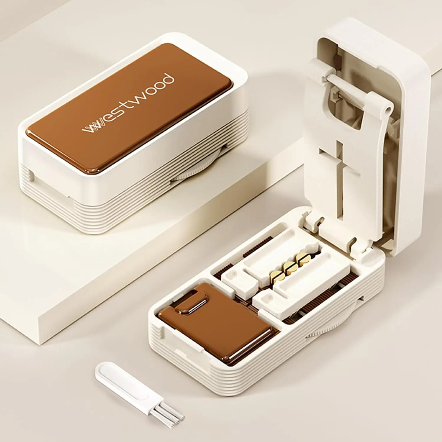 Pill Splitter for Large, Small, and Tiny Pills, 1/2 and 1/4 Portable and Adjustable Tablet Cutter with Hidden Blade,Cut Multiple Tablets with Storage Space (Brown)