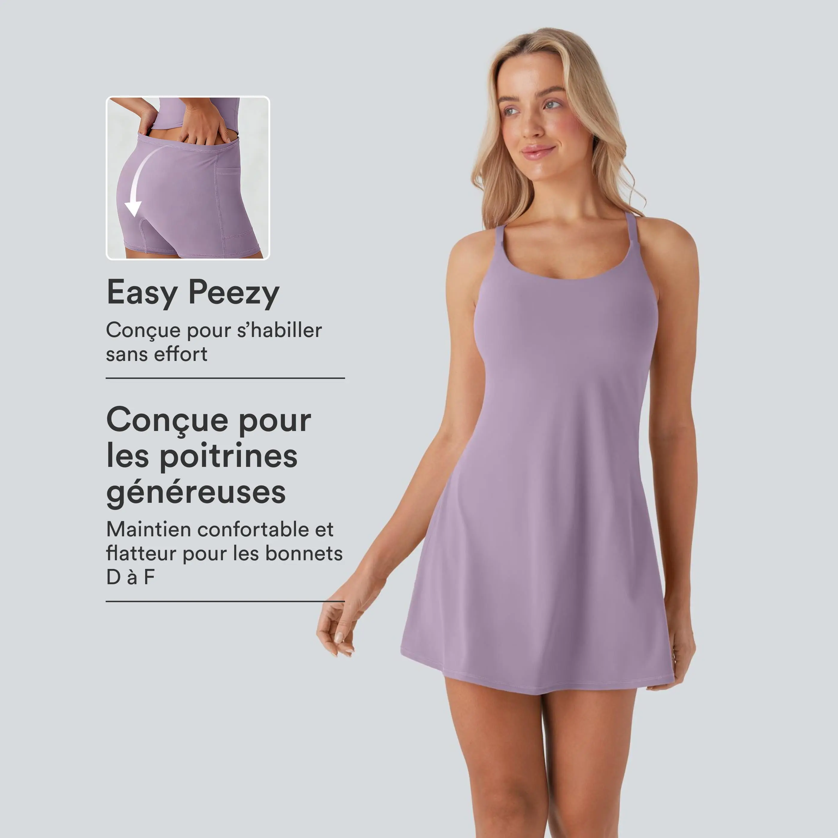 Halara Softlyzero Plush Molded Cups Adjustable Strap Backless Dance Active Dress-Easy Peezy Edition-D/DD/DDD/F Cups