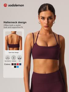 women's solid color halter neck sports bra, casual comfortable breathable sports bra, ladies sportswear for indoor outdoor wear, wireless sports bra, lightweight activewear, women workout clothes