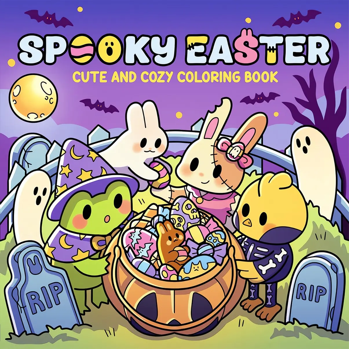 Spooky Easter Cute Cozy Coloring Book, Spooky Season Gothic Bunny Ghost Turtle Chick, Relaxing Stress Relief Art Activity Book For Adults Teens Kids, 2027 New Holiday Party Favor Gift,Halloween gifts, school supplies gifts