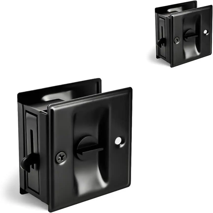 2 Pack Privacy Pocket Door Lock Hardware with Pull - Easy Replacement for Old or Damaged Sliding Door Locks, 2-3/4” x 2-1/2”, Fits 1-3/8” Thick Doors, BlackGift
