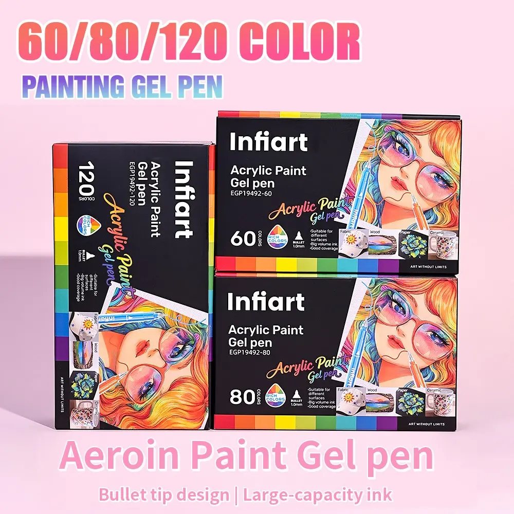 Infiart Gel Pen Set, 60/80/120 Colors, Stackable Ink, 1.0mm Tip, Full Color Large Capacity, Artistic Drawing, Anime, Comic Supplies, Aesthetic Gel Pens