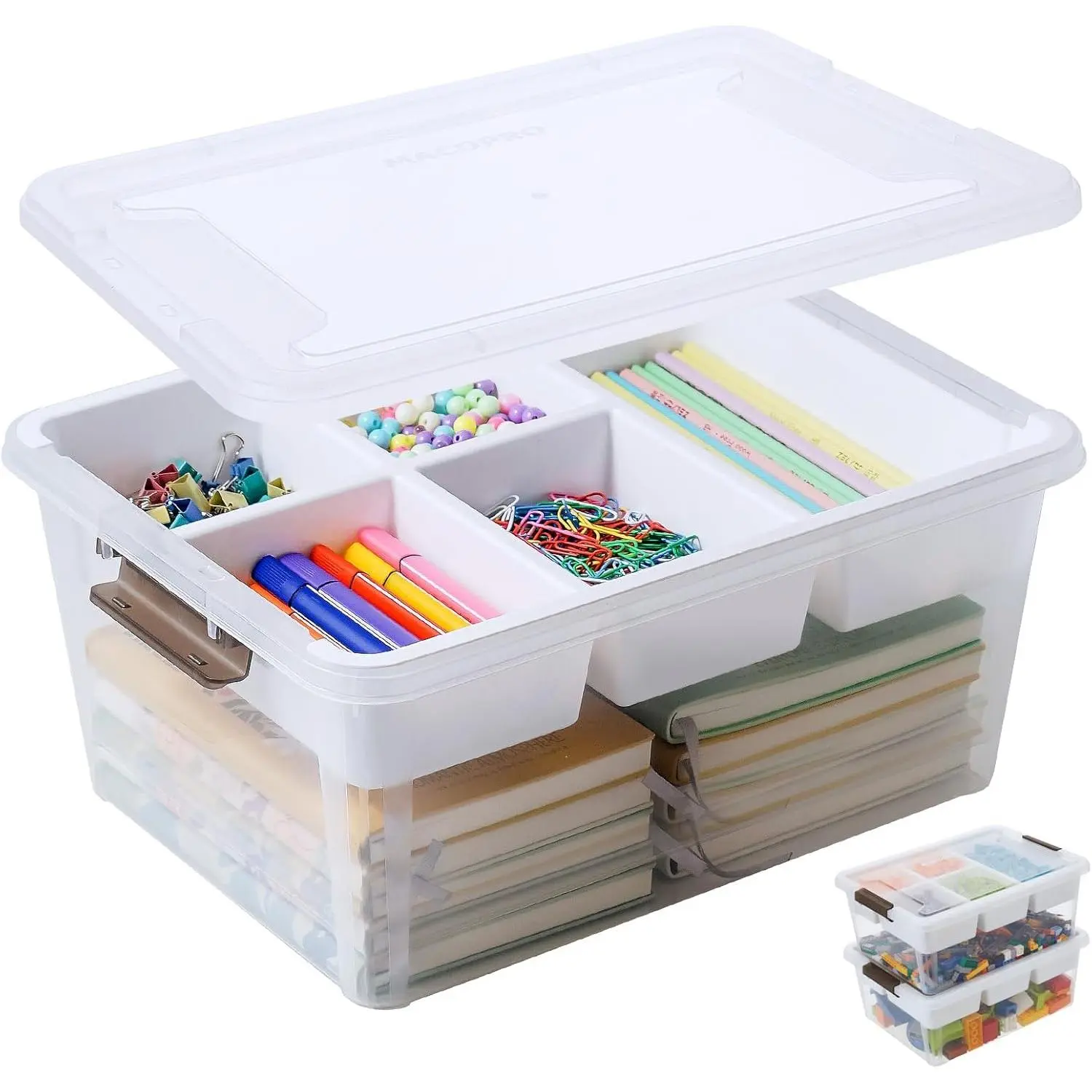 17QT Clear Plastic Box Craft Storage Bin with Removable Tray & Lid | 1-pack container, art  organizer for playdoh, sewing, beads & craft tools, space-saving stackable bins organization