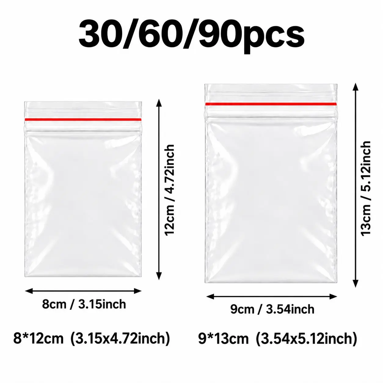 Clear Writable Resealable Plastic Bags, 30/60/90pcs, 3.15-3.54*4.72-5.12inch, for Jewelry, Beads, Diamond Painting, Coins, Seeds, Small Items, Craft Storage