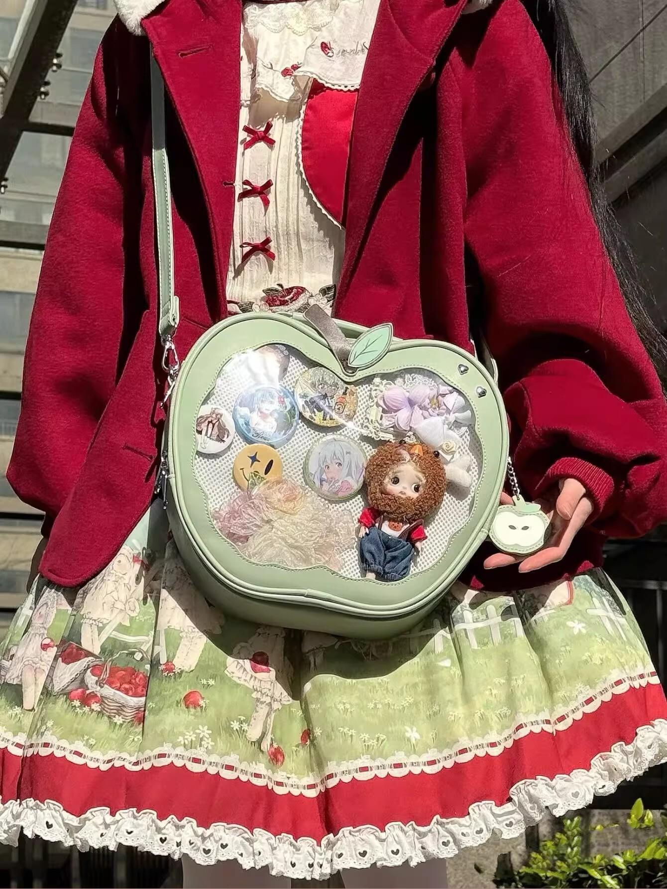 Y2K New Niche Design Apple Ita Backpack Harajuku Girl Transparent Pocket Cute Crossbody Bag DIY Display Knapsack Fashion Handbag