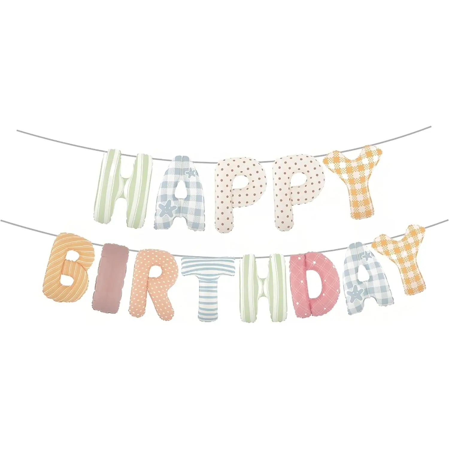 Colorful Happy Birthday Banner Foil Letter Balloon, 14 Inch 3D Plaid, Polka Dots, Stripes Patterned Reusable Mylar Foil Letters, Birthday Decorations (Birthday Banner 1)