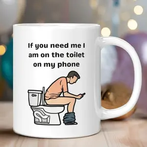 Funny Toilet Cup, Ceramic Coffee Cup Double-Sided Design, 11 Oz Coffee Mug, Birthday & Christmas Gifts, Unique Humorous Gift Idea