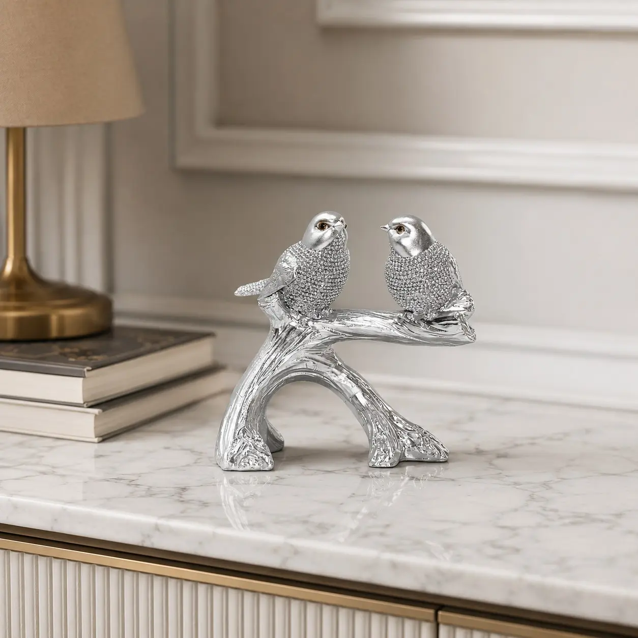 Silvery Color Resin Bird Sculpture Ornament, Modern Animal Craft Decoration, Perfect for Vanity Display, Ideal Gift for Valentine's Day and Anniversaries