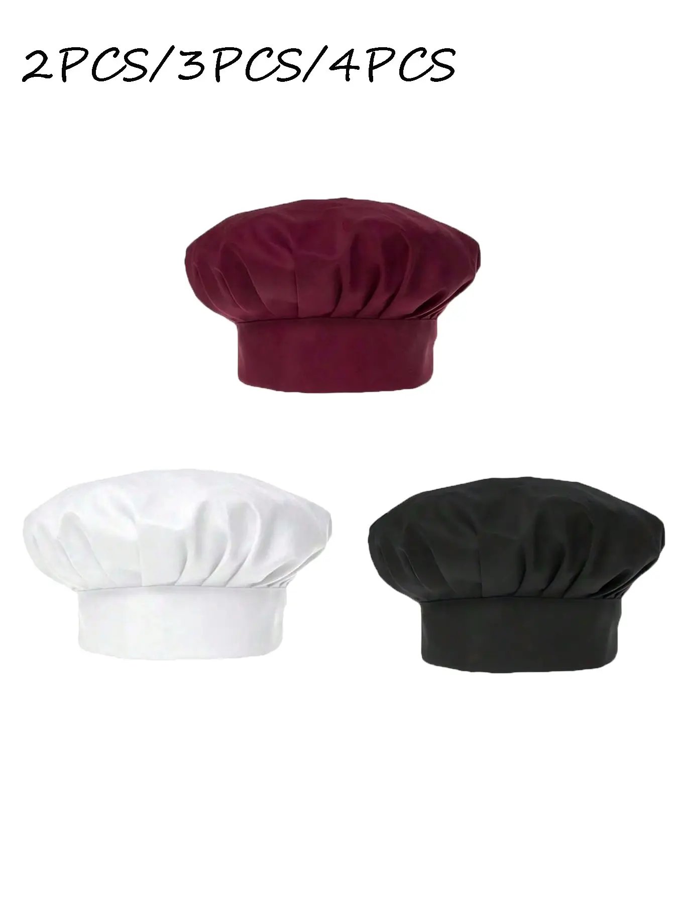 2/3/4PCS Unisex Chef Hat, Adjustable Elastic Baker Hat, Professional Chef Cap, Reusable Cooking Toque, Kitchen Restaurant Catering Uniform Headwear For Men Women Head Covering