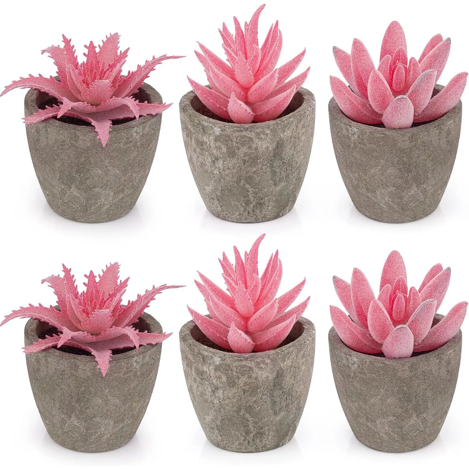 6 count Small  Artificial Succulent  in Pulp Pot Desk Decor | lifelike faux small  succulent bulk set,  plastic succulent , office desk bedroom shelf  decoration