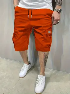 Men's Breathable cargo shorts, Solid Color Drawstring Waist, Casual Loose-Fitting, Multi-Pocket Design, Summer Outdoor Sports Pants