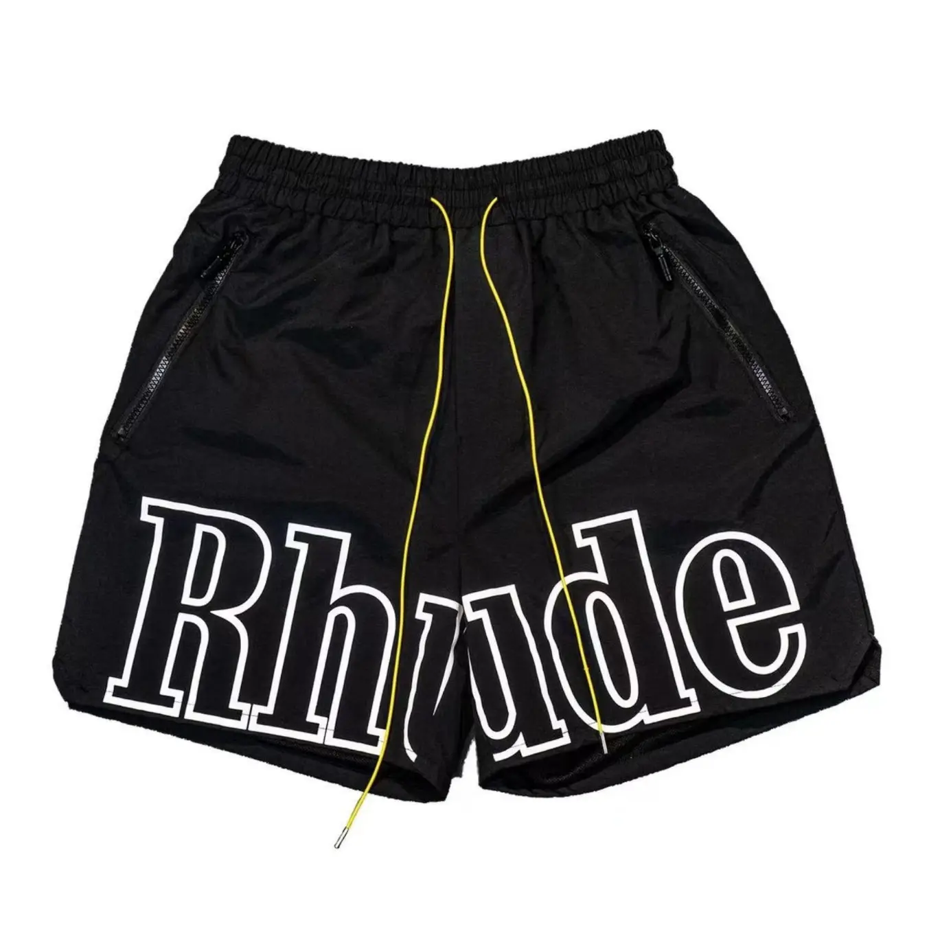Large Letter Print Black Athletic Shorts Men Zip Pocket Drawstring Elastic Waist Oversized Y2K Streetwear Hip Hop Casual Sports Summer Track Shorts Trendy Bottom
