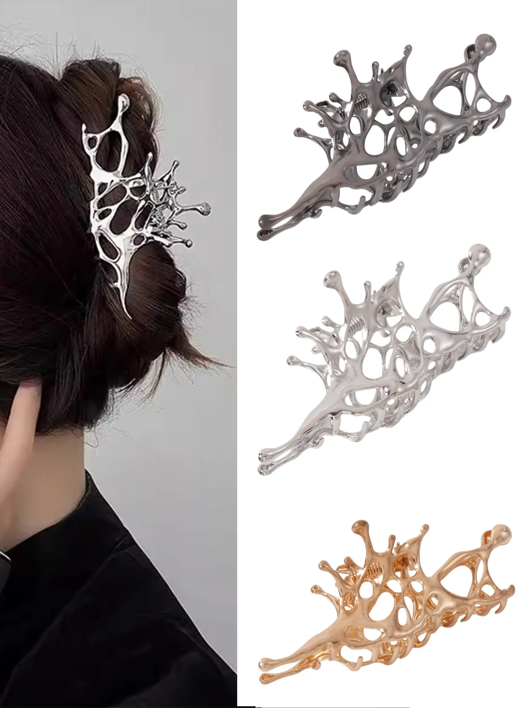 3pcs Hollow Out Alloy Butterfly Hair Claw Clips, Thick Hair Back of Head Daily Office Wash Comb Half Ponytail Essential Hair Accessories