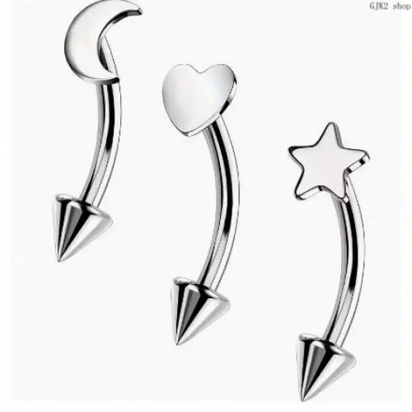3Pcs Curved Barbell Piercing Set, Moon Heart Star Spike Tip Lip Eyebrow Piercing Jewelry