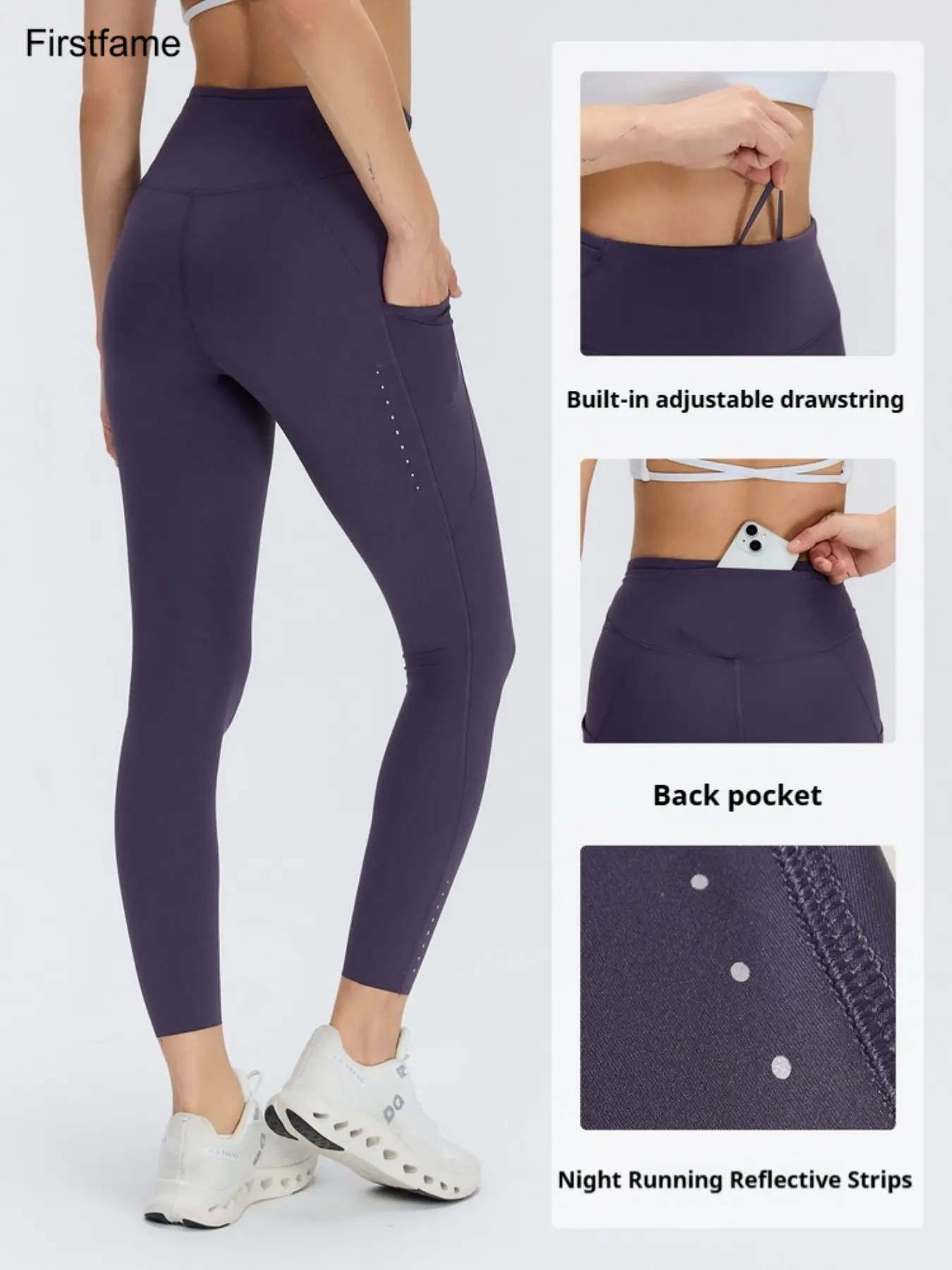 High-Waisted Yoga Pants for Women, Stretchy & Quick-Dry Material, Side Pockets, Ideal for Night Runs, Pilates, Commuting