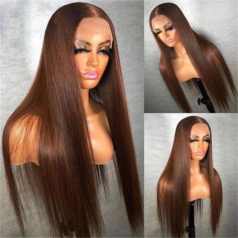 Synthetic Middle Part Long Straight Wigs with Front Lace Closure for Daily Use Party Cosplay Natural Hair Texture Lightweight Comfortable