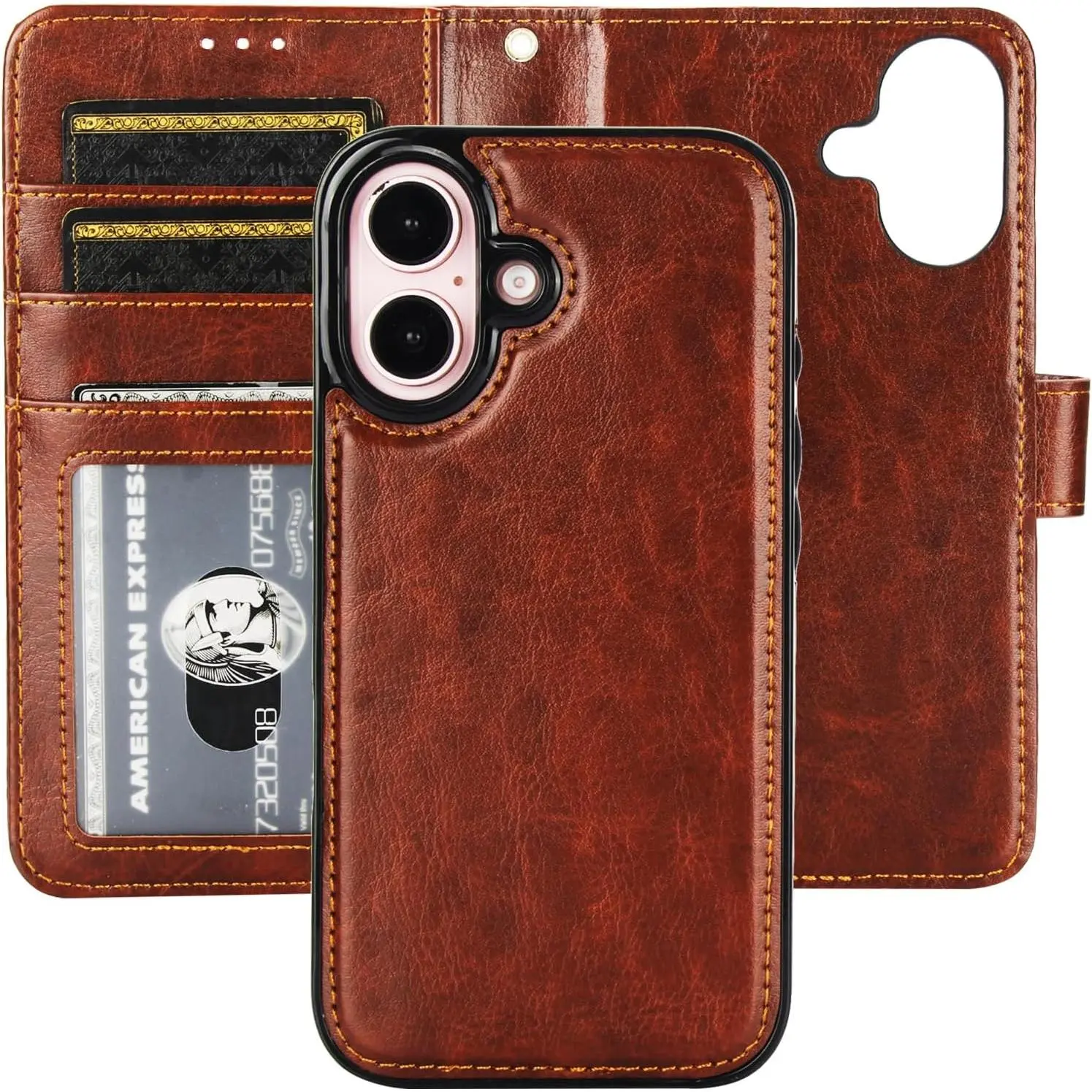 Detachable Wallet Case for  16 RFID Blocking Card Slots Holder  PU Leather  Kickstand Shockproof Wrist Strap Removable Flip Protective Cover 5G 6.1 inch (Brown)