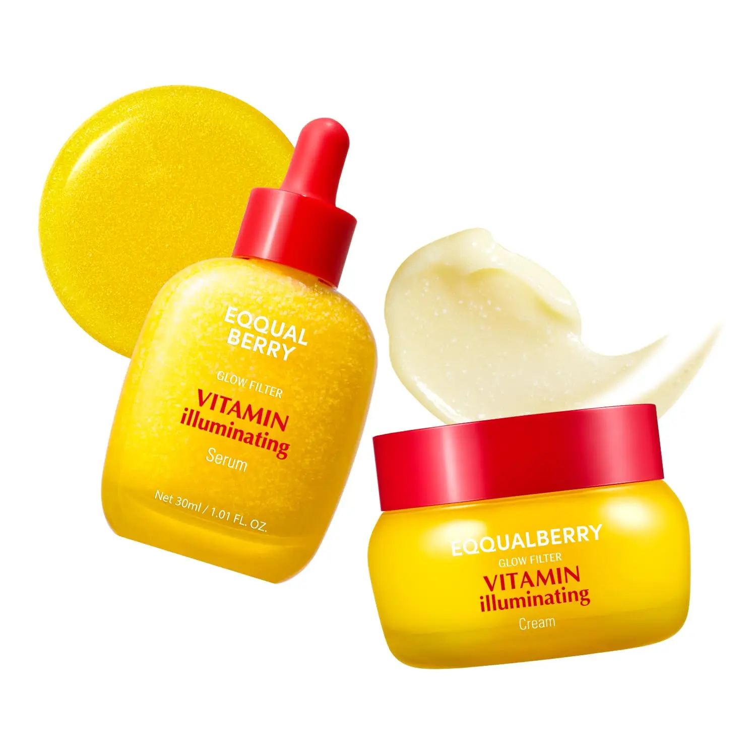 EQQUALBERRY Vitamin C Dark Spots & Brightening Duo |   Vitamin Illuminating Serum & Cream with Niacinamide, TXA & Ceramides |   Korean Skincare Set for Even Tone & Glow