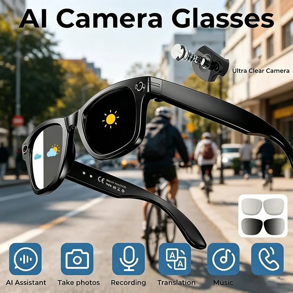 Smart Ai Photography Glasses, 800w Camera, Photo & Video, Smart Translation, Ip67 Waterproof, UV Protection, Color Change, Outdoor Travel