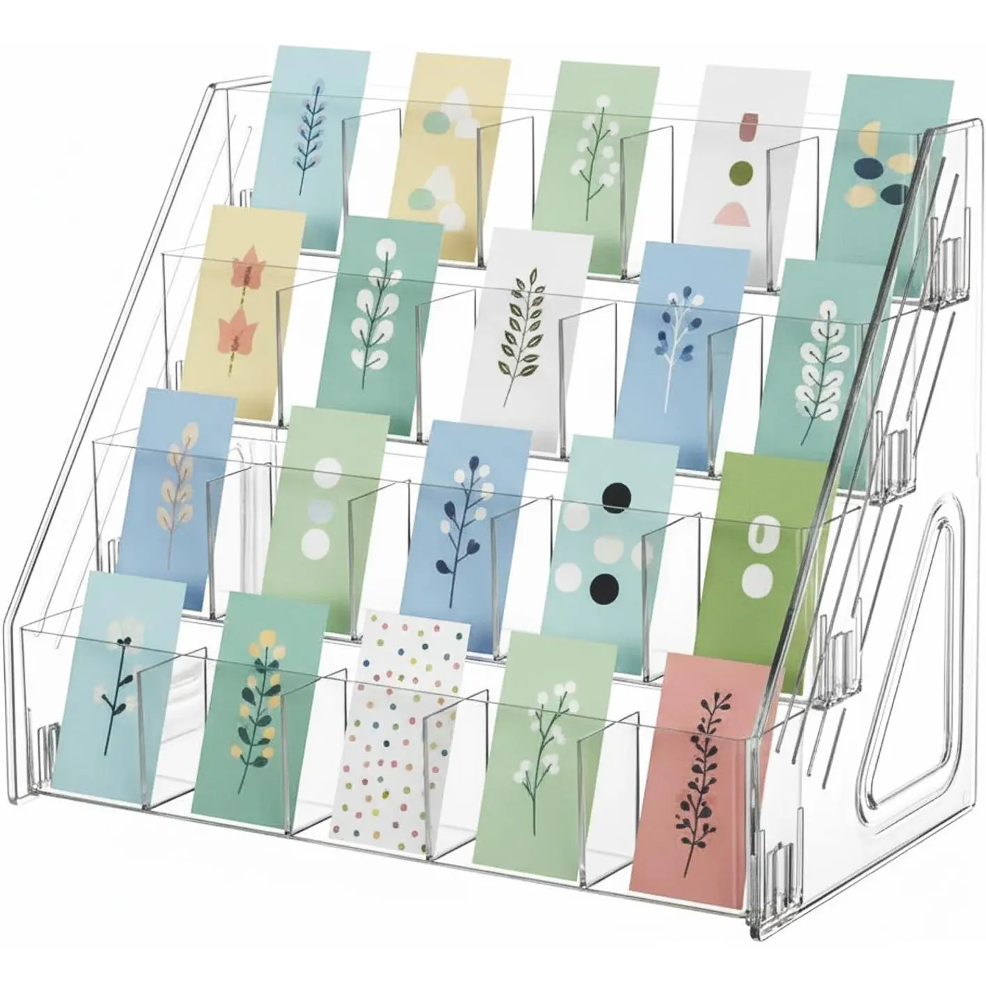 4 Tier  Sticker Display Stand with 20 Divided Pockets, Clear Bookmark Holder Organizer for Vendors, Craft Fairs, Retail Stores, Trade Shows & Desktop Display