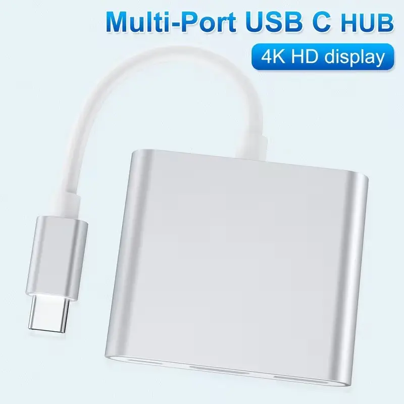 USB C Hub 3-in-1, Aluminum Type-C Adapter for MacBook Pro/Air, 4K HDTV, PD 100W, USB 3.0 Ports, for Nintendo Switch, for iPad Pro m1, XPS, Laptop PCs, Windows and More Devices