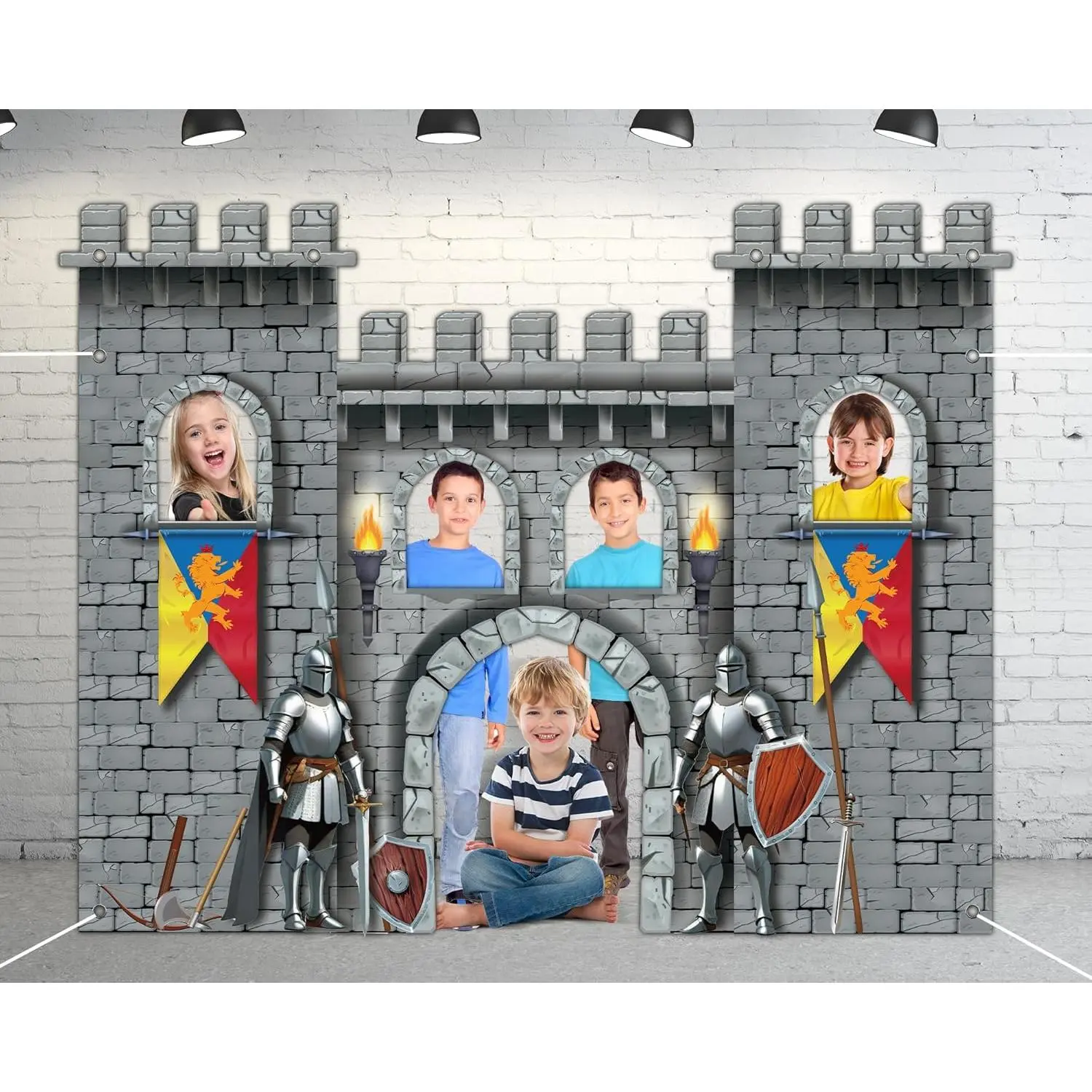 Medieval Castle Backdrop Photo Prop Medieval Party Decorations Large Fabric Castle Shaped Selfie Frame Backdrop Banner Arched Door Knight Princess Themed Birthday Party Halloween Supplies 49x71inch