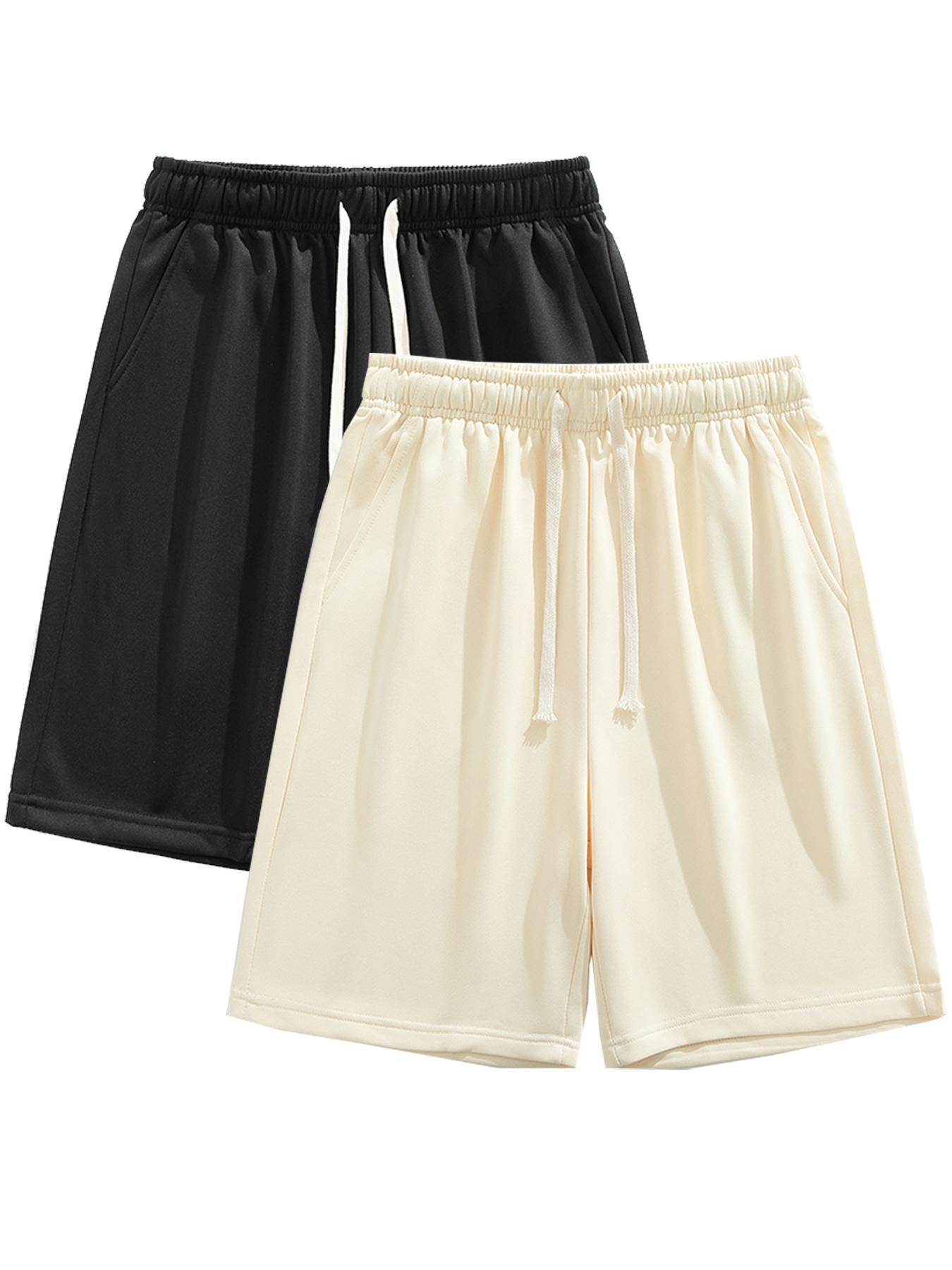 Men's Solid Color Drawstring Waist Shorts, Casual Regular Fit Pocket Shorts for Summer, Men's Bottoms for Daily Wear.