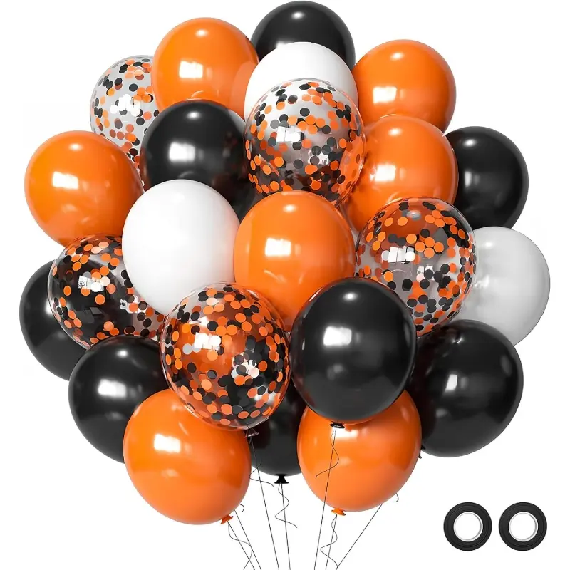 Halloween Party Balloons Decorations - 12 Inch Black Orange White Balloons (Pack of 55) | Vibrant Colors, for Kids Halloween Party Decorations