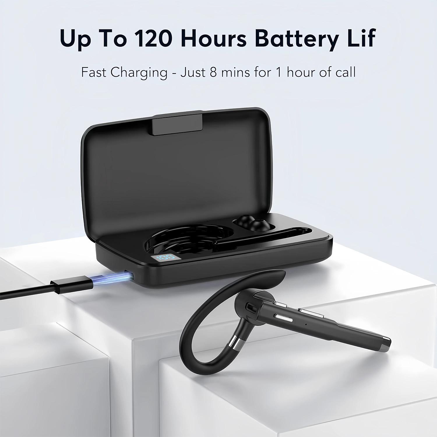 Bluetooth Trucker Headset, Wireless Bluetooth 5.3 Earpiece for Cellphone with Charging Case Built-in Microphone Hands-Free Earphones for Work Office Driver